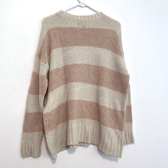AMERICAN EAGLE Jegging Fit Cream Pink Striped Wool Blend Oversized Tunic Sweater - Picture 12 of 14